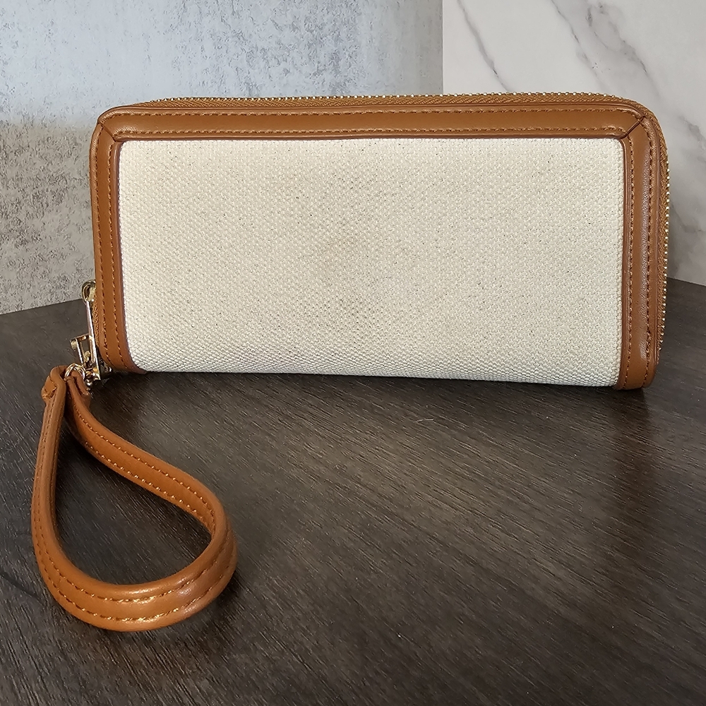 A New Day, Tan Faux Brown Leather Lined, Double Zip Wallet